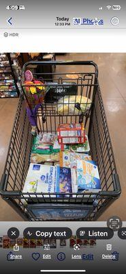 My Groceries in my shopping cart inside the Ralph's Market.