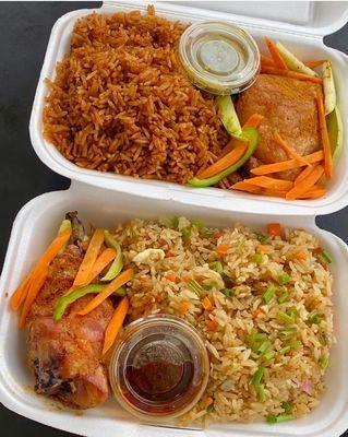 Jollof rice with chicken or fried rice with chicken