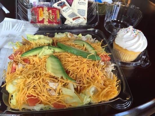 Tex-Mex salad and birthday bash cupcake!!