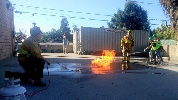 Sierra Madre Fire Department going through small fire suppression exercise with Community Emergency Response Team