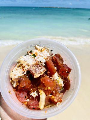 Pau Hana Poke with a side of rice (not picture) - yummy lunch at an awesome beach 9/24/22