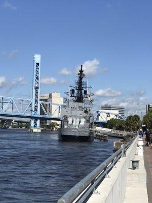 A ship downtown, decommissioned that will be a floating museum here when the new Mosh is built.