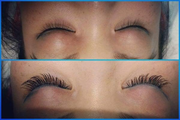 Before and after a full set of lashes