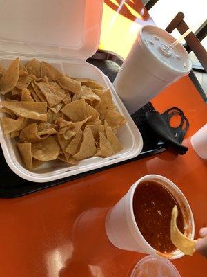 Chips and red chili salsa