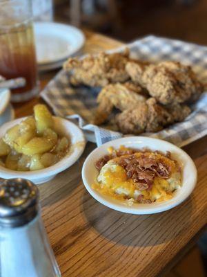 Southern Fried Chicken, loaded Mashed Potatoes. Fried Apples