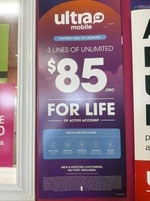 Ultra mobile is now offering 3 lines for just$85 unlimited