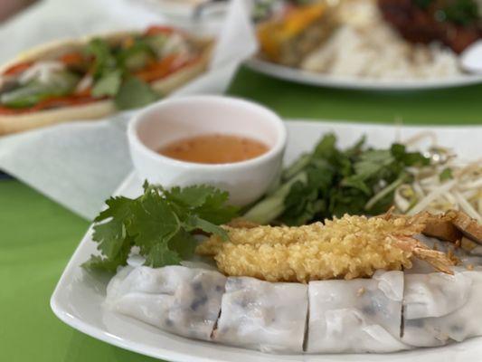 Banh cuon, banh mi, rice plate