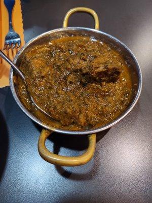 Lamb Sagwala (lamb cooked in spinach and herbs)