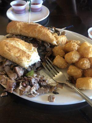 Tri tip Philly with tots