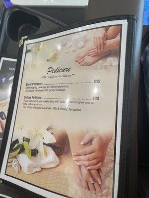 Pedicure menu