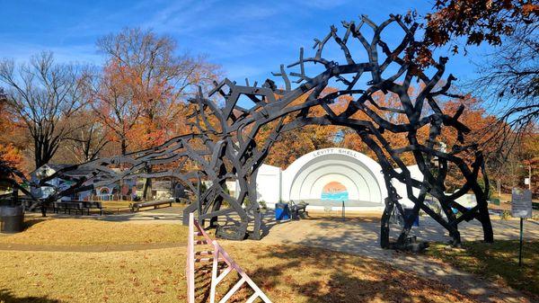 Music venue Levitt Shell at Overton Park.  Framed by "Steel Guitar" by Christopher Fennell.