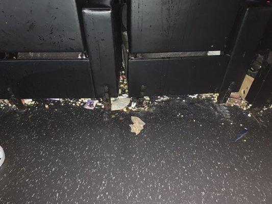 More disgusting seating falling apart and completely non functional with a months worth of food if not more, stashed under them.