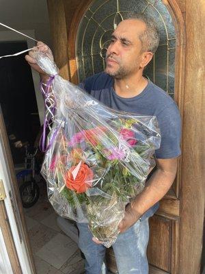 Customer with flowers