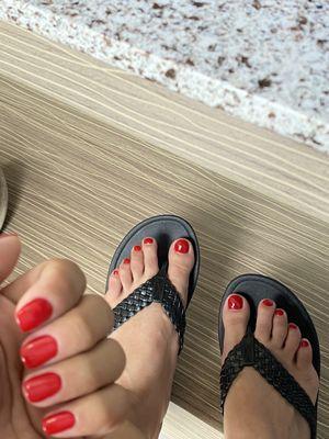 gel manicure, regular pedicure