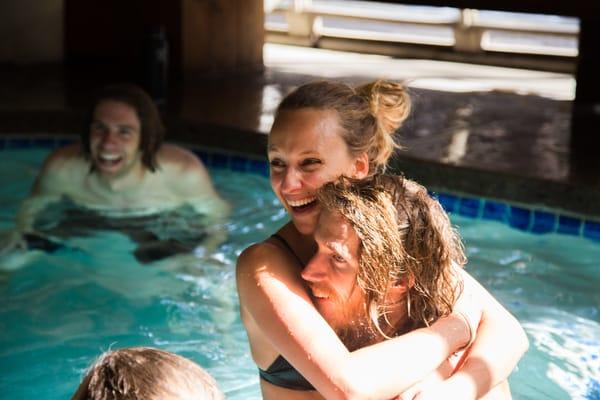 All smiles in the giant hot tub.