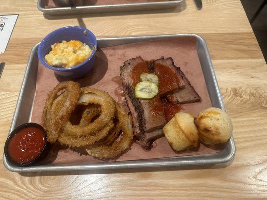 Brisket Onion Ring and Mac & Cheese.