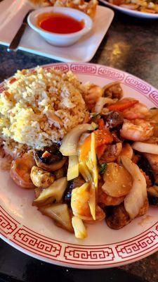 Mushroom shrimp and fried rice.