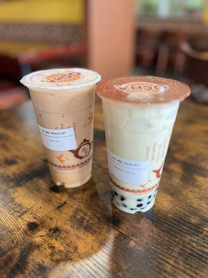 Pearl milk tea and Genmaicha milk tea with pearls