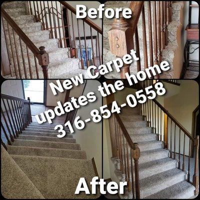 New carpet installation, before and after carpet installation, carpet install, carpet repair, Wichita Kansas