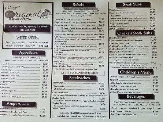 Original Italian Pizza's menu