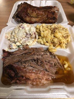 Brisket, Pork Ribs, Smoked Mac & Cheese, and Potato Salad