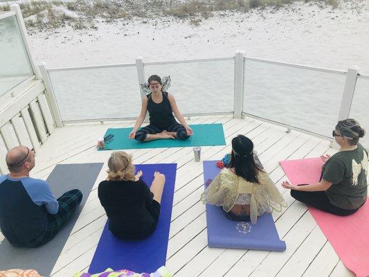 morning yoga on the back deck