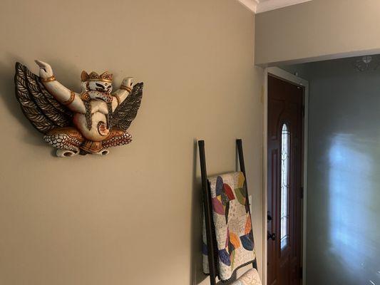 The Garuda hanging at his new home by my front foot, where he should be!