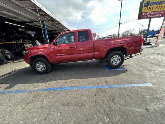 Big Red needing some at TLC. Screw in tire getting off the 710 last night.