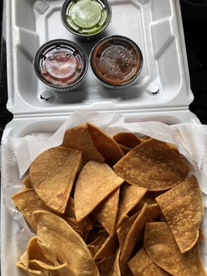 Chips and salsa to go. Chips portion good but sauce portion wackkkkk