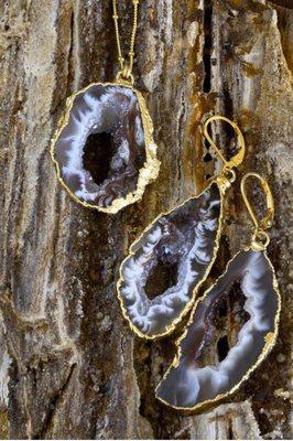 Fashion Designer- Geode Set of Pendant and Earrings