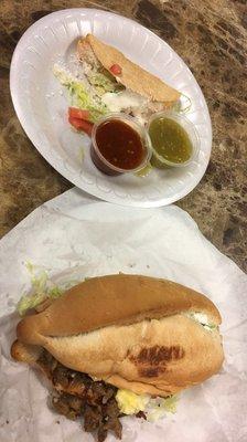 A chicken taco dorado and asada torta!