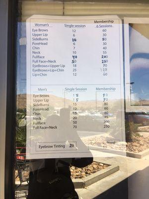 Prices menu