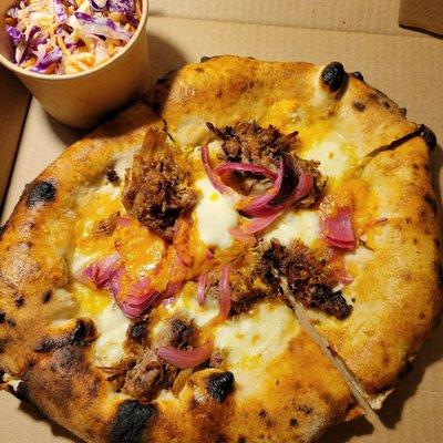 Pulled Pork Pizza is served with a terrific slaw ($16)