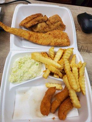 Small fish plate w/ fries, coleslaw & hushpuppies