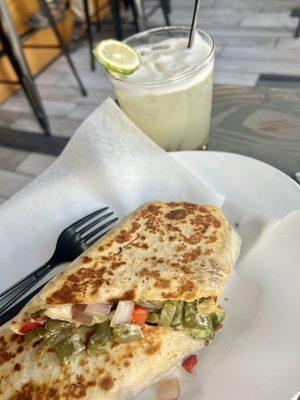 Grilled nopales (cactus) quesadilla.