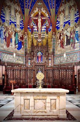 Eucharistic Adoration ( Jesus in the Eucharist in the Monstrance on the altar ) on Wednesday afternoon 8/9/23 wide angle