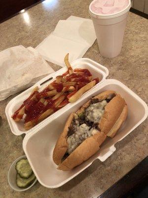 CheeseSteak 8" with side of fried hard fries  it was delicious! Will be back again !