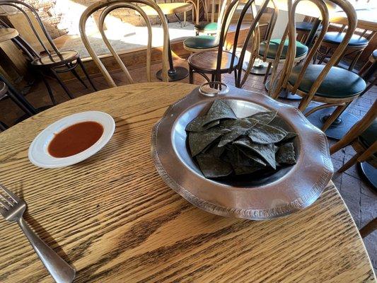 Blue corn chips and salsa