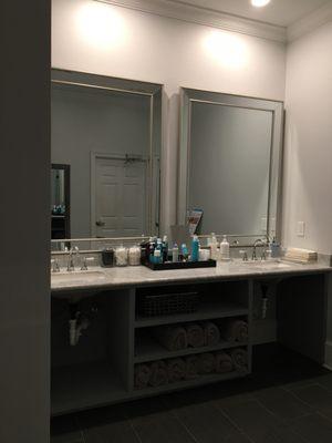 Locker room counter sink area.