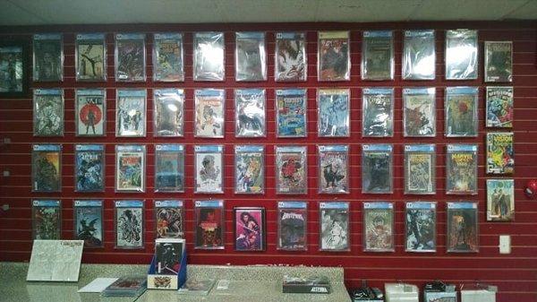 The wall of CGC comics.