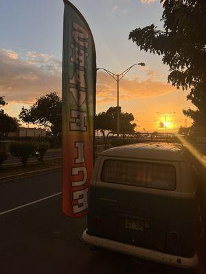 The Gus Bus at sunset