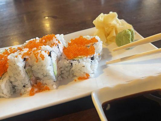 California roll with added masago on top