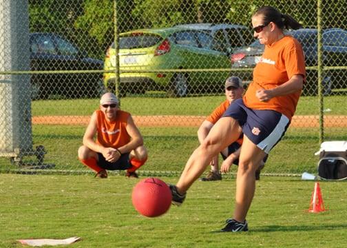 everyone kicks and plays with WAKA Kickball in Montgomery. 21 year old co-ed teams are looking for free agents