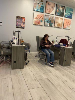 The other nail tech that kept rushing me to pick a polish she stood at the door a long time before she locked it