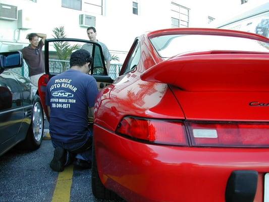 We work on Porsches.