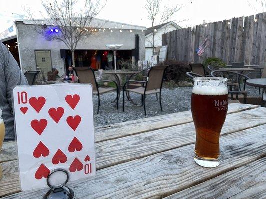 Waiting on the back patio area for our food to be delivered. A cozy and relaxed atmosphere.