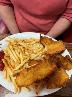 Crispy fries and catfish fillets