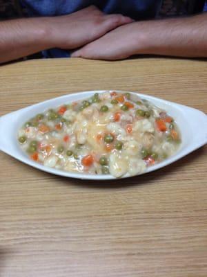 All you can eat chicken pot pie! $8.45 includes 2veggies and a sweet tea .