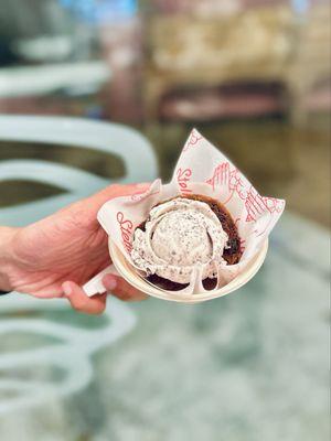 Milk + Cookies on a Chocolate Chip Walnut Cookie (open face ice cream sandwich)