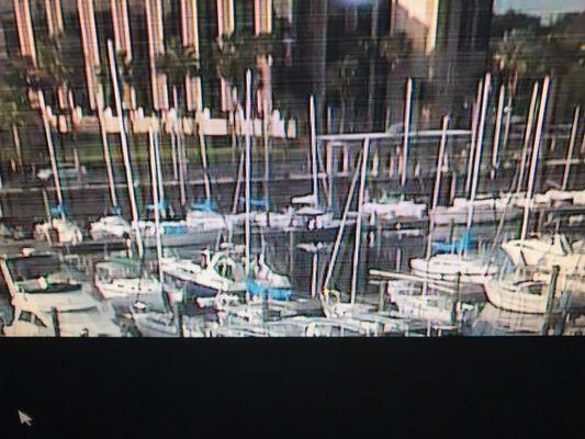 Another shot of a dock with the big beautiful blue and white calypso sit peacefully in her morning